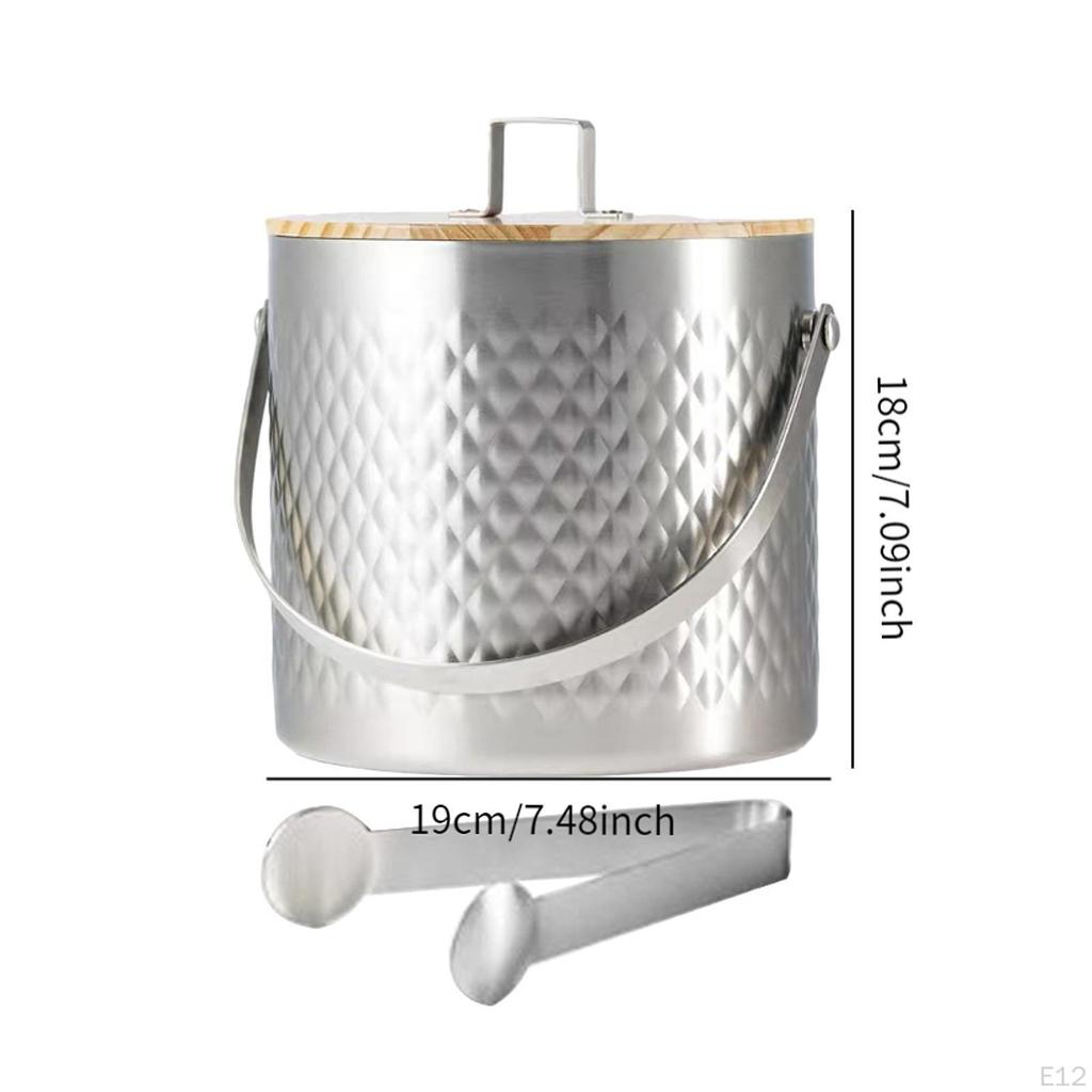 Secchiello per Ghiaccio Birra con Coperchio e Pinza Multiuso Vasca in Metallo per Bevande Raffreddamento Bevande per