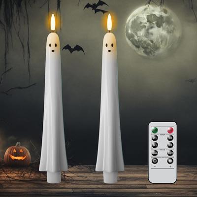 2/4/6 Pack Flameless Taper Candles with Remote and Timer Plastic Candles White Spooky Candles Halloween Dinner Decoration Indoor