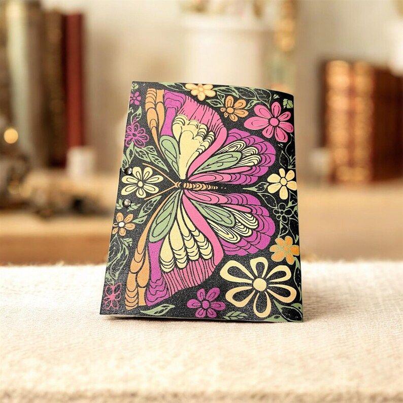Handmade Butterfly Leather Journal – Vintage Floral Diary with Lock