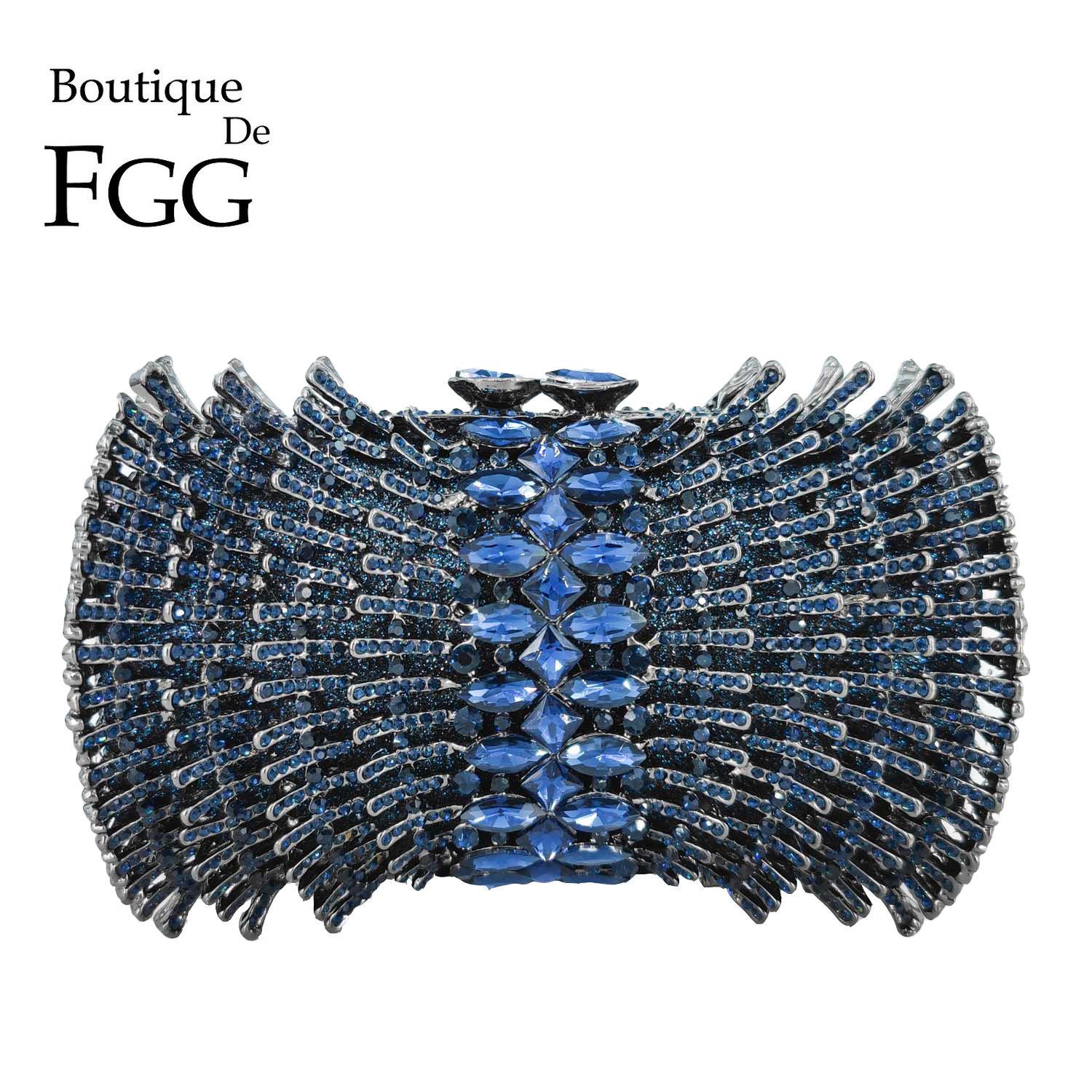 

Boutique De FGG Navy Blue Women Crystal Clutch Evening Bag Formal Party Dinner Rhinestone Handbags Bridal Wedding Clutch Purse Mini Size