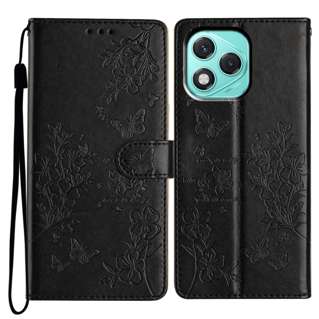 For Honor 400 Lite 5G Wallet Phone Case Butterfly Floral Imprint Leather Flip Cover with Strap
