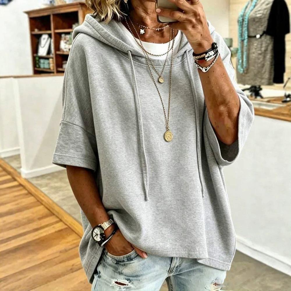 Women Solid Drawstring Hoodie, All-match Sports Pullover Top for Autumn Winter