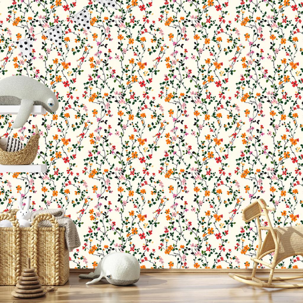Wallpaper Small Flowers White, Light Gray and Cream 50x1000