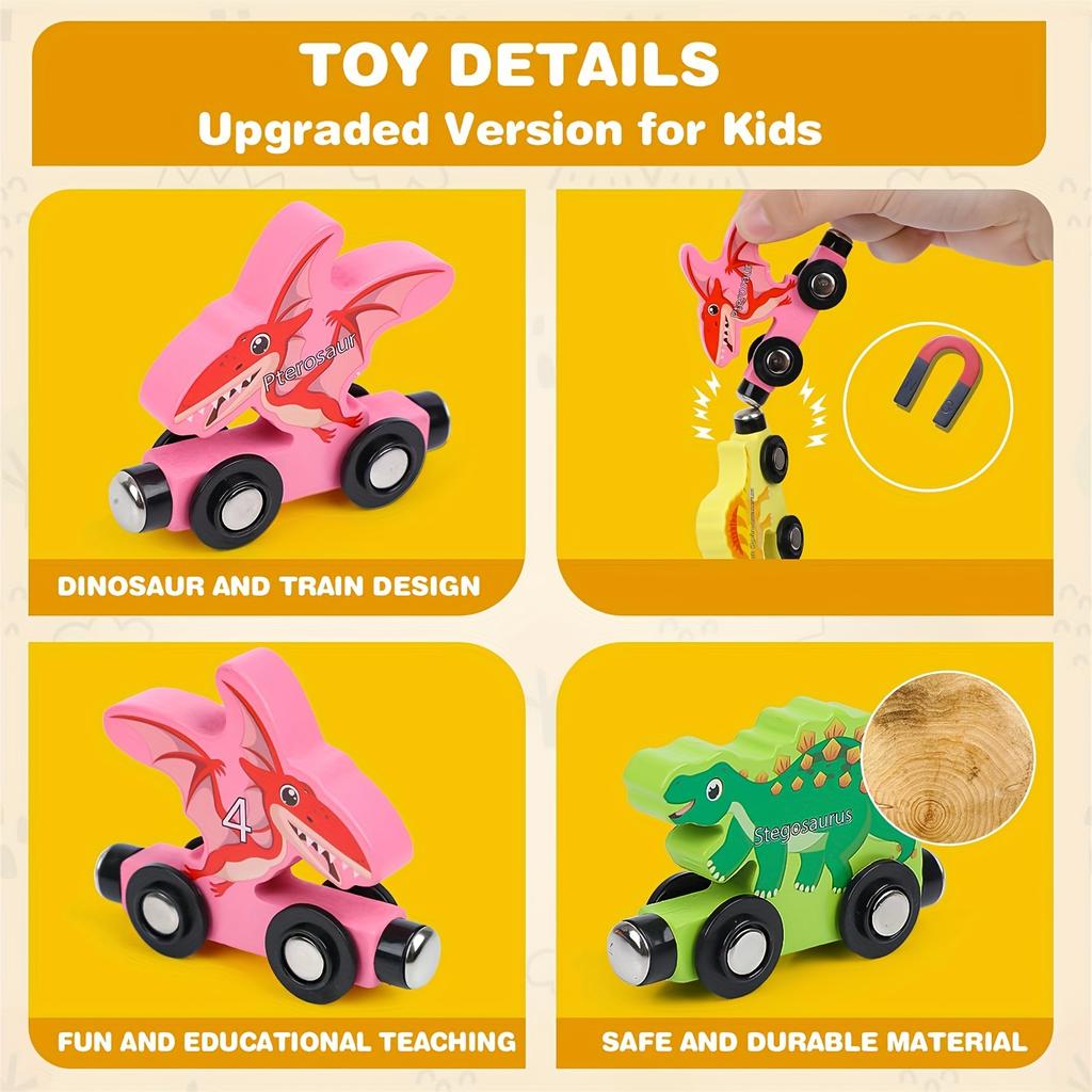 Magnetic Wooden Dinosaur Train Set 10pcs Magnetic Dinosaur Number Train Educational Toy Educational Learning Train Set Gift