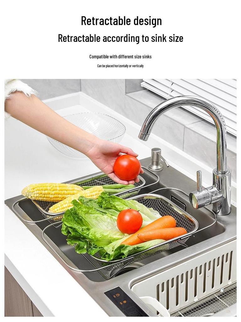 Telescopic Kitchen Sink Vegetable Washing Basin & Multi-purpose Drain Rack for Tableware