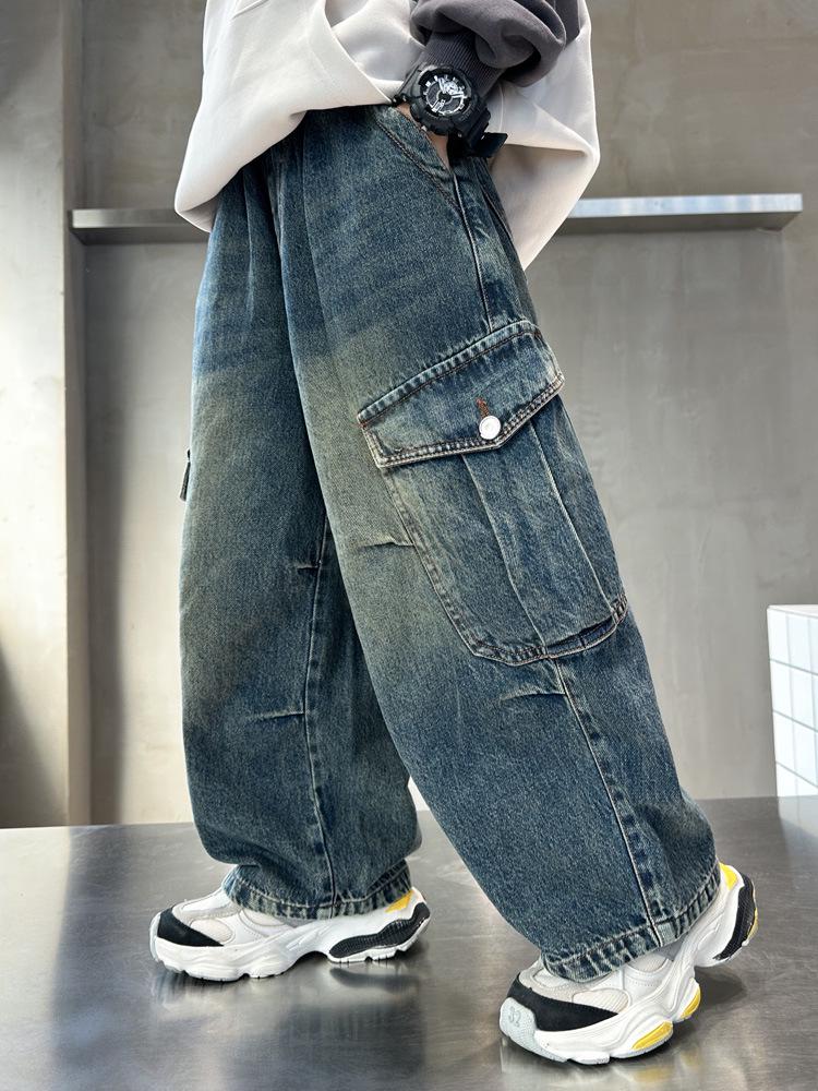 Boys' Autumn 2025 Loose Fit Wide-Leg Workwear Jeans for Kids