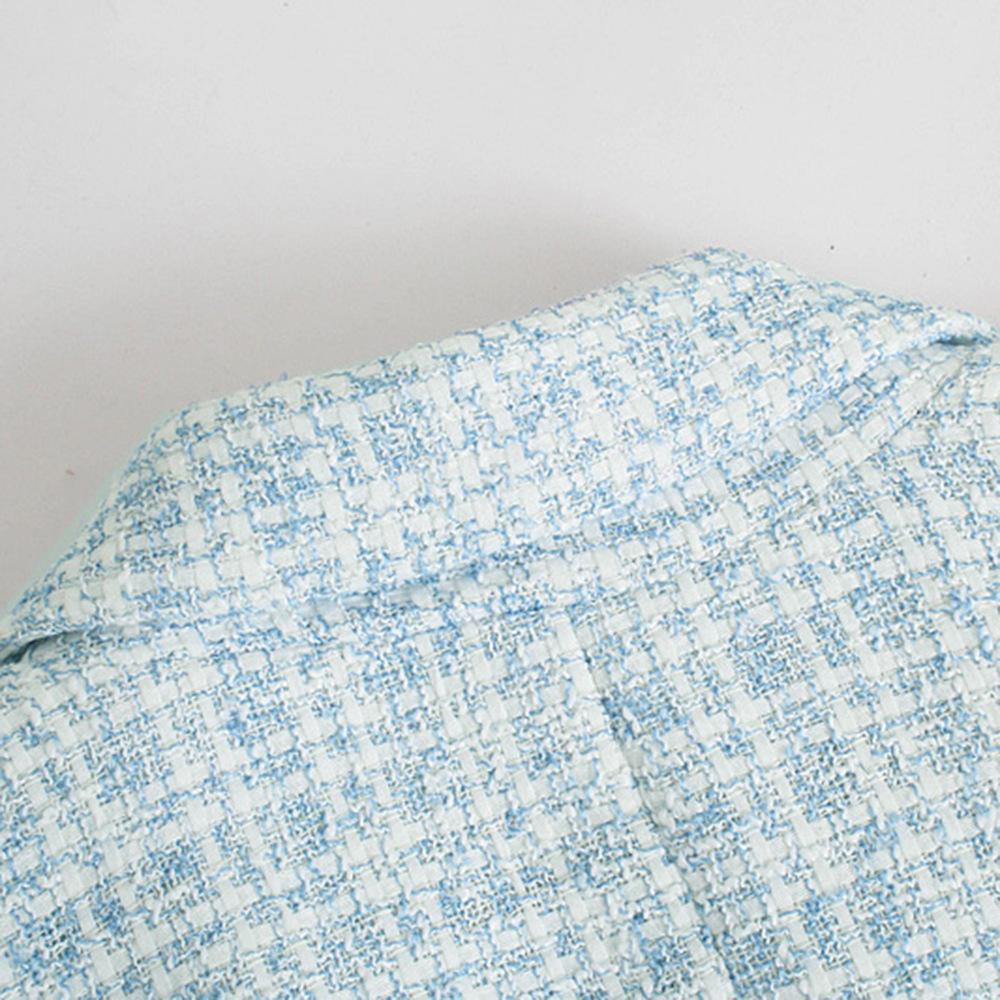 Autumn Women's Jacket Tweed Pocket Decoration Vintage Long Sleeve Blazer