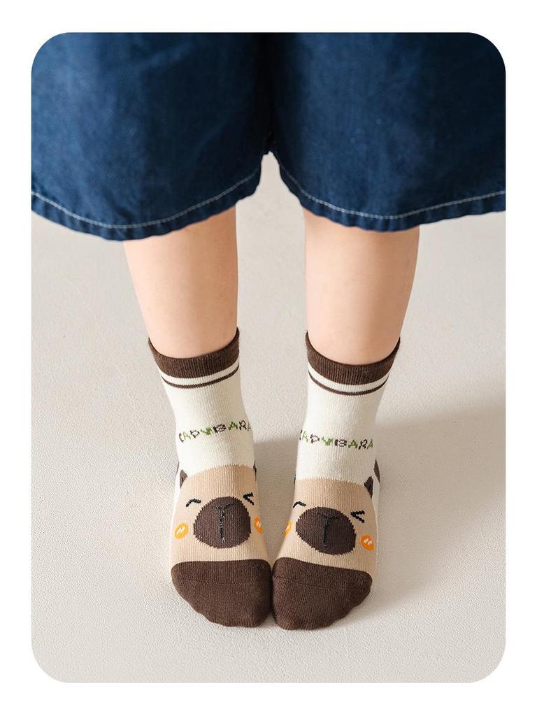 Capybara Kids' Cotton Mid-Calf Socks with Cartoon Designs for Spring, Autumn, and Winter