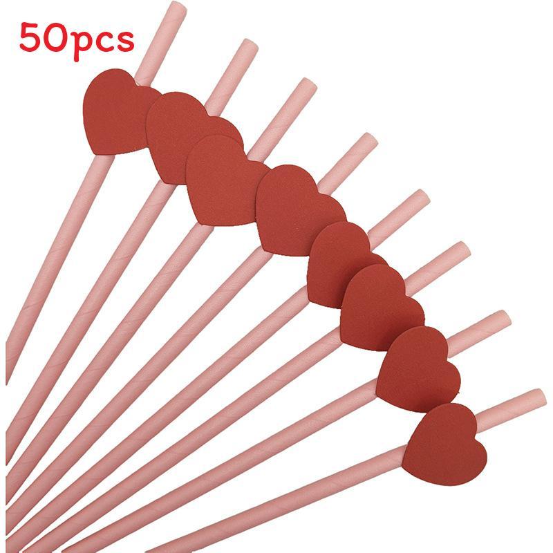 Ecofriendly Heart Card Disposable Paper Straws For Cake And Party Decor