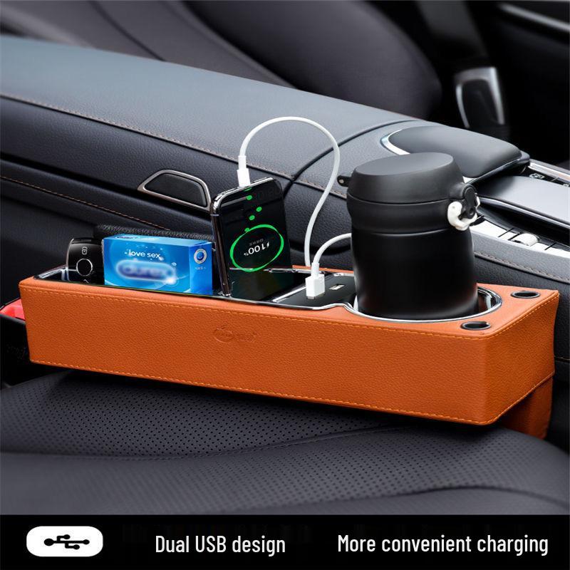 Car Seat Gap Organizer with USB Charger & Cup Holder