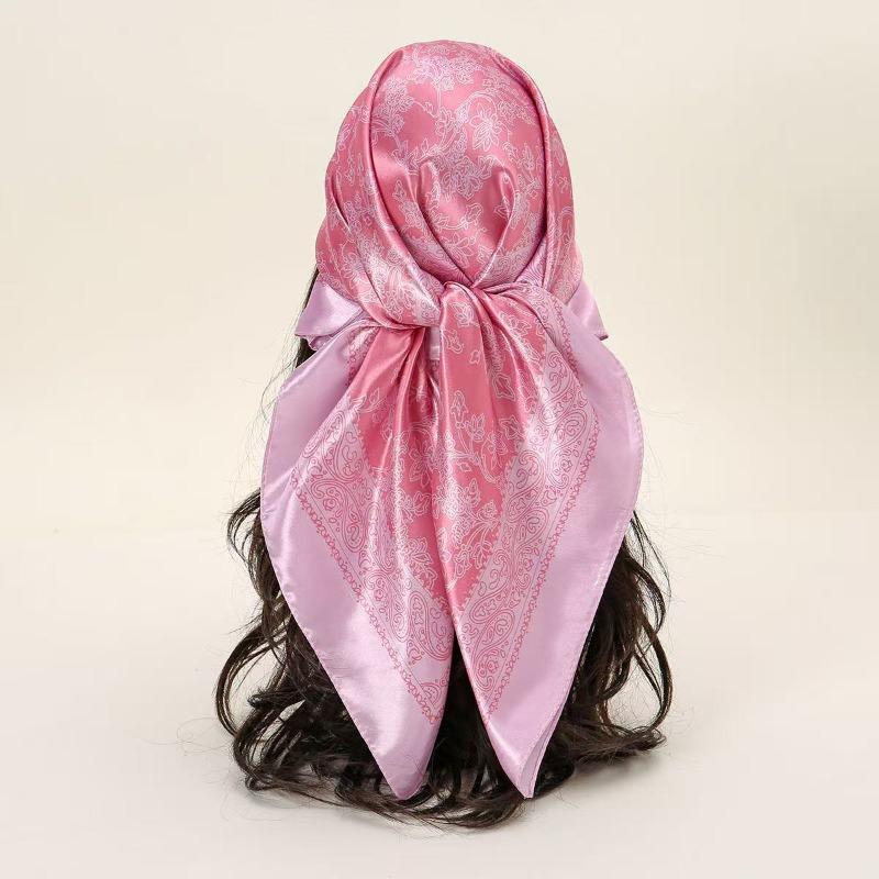 New 90 * CM Satin Square Scarf, Women's Headscarf, Scarf CO Contrasting Color Shawl Striped Simple Model