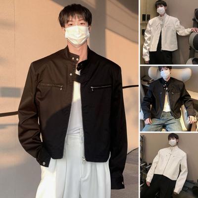 Veste Manteau Homme Fermeture Éclair Complète Couleur Unie Deux Poches Latérales Veste Courte