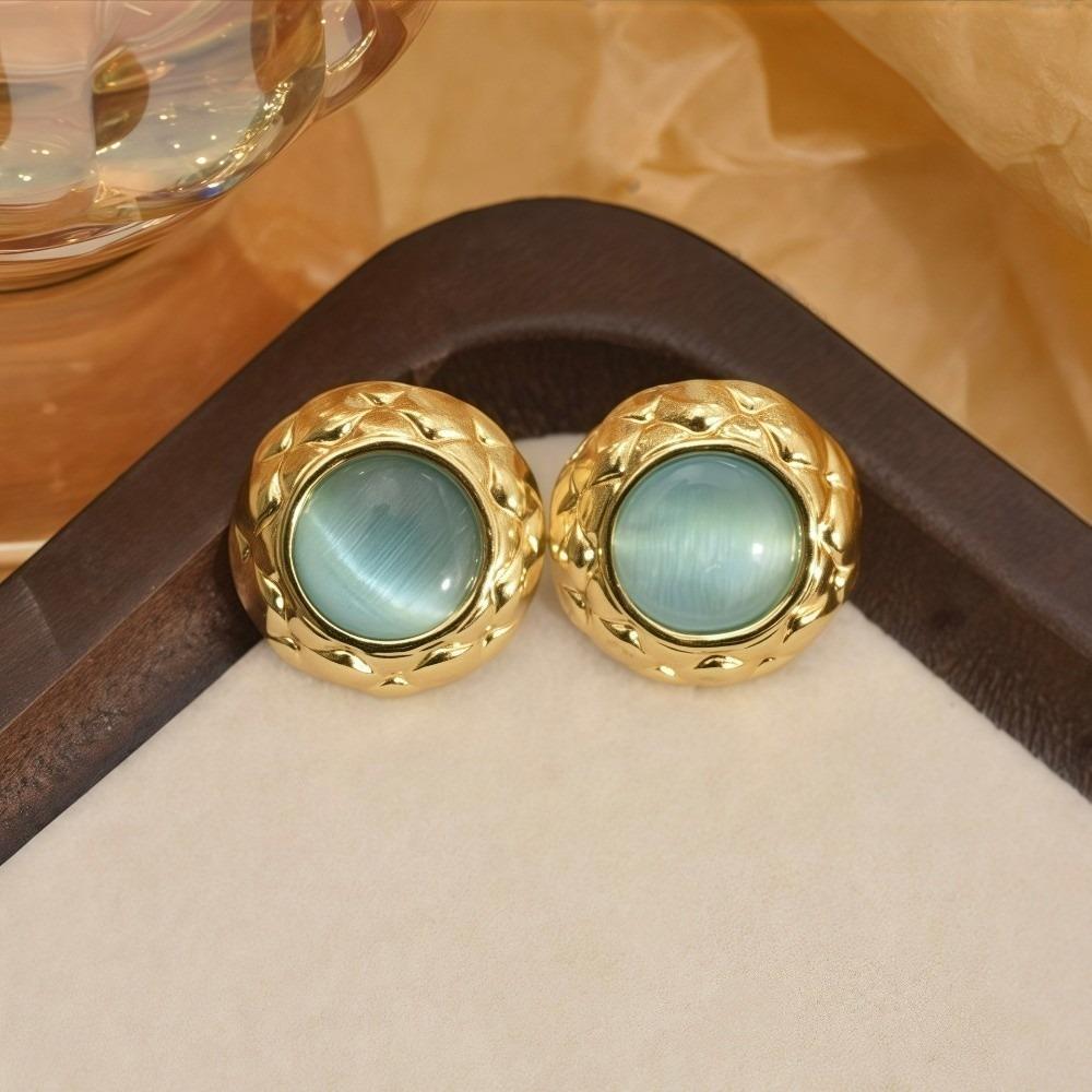 Stainless Steel Flower Earrings Oblate Shape Round Earrings Fashion Opal Earrings  Party