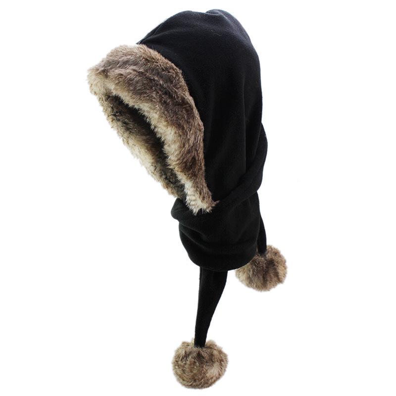 Parent-child Double Ball Cap Thickened Fleece Warm Hat Scarf Integrated Large Fur Collar Winter Hat Outdoor Little Red Riding Hood