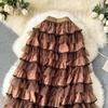 Summer Women Elegant Ruffles Mesh Tulle Cake Long Maxi Skirt