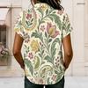 Women Plus Size Paisley Floral Printed Shirt Collared Short Sleeve Button Front Blouse