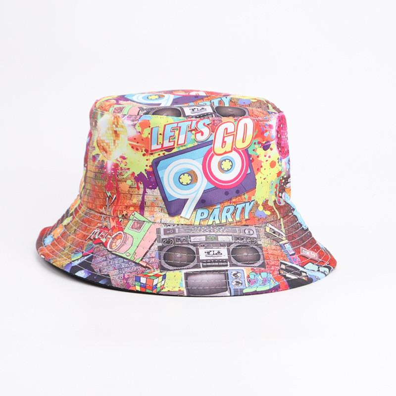80s 90s Vintage Geometric Print Fisherman Hat With Sun Protection For Outdoor Activities