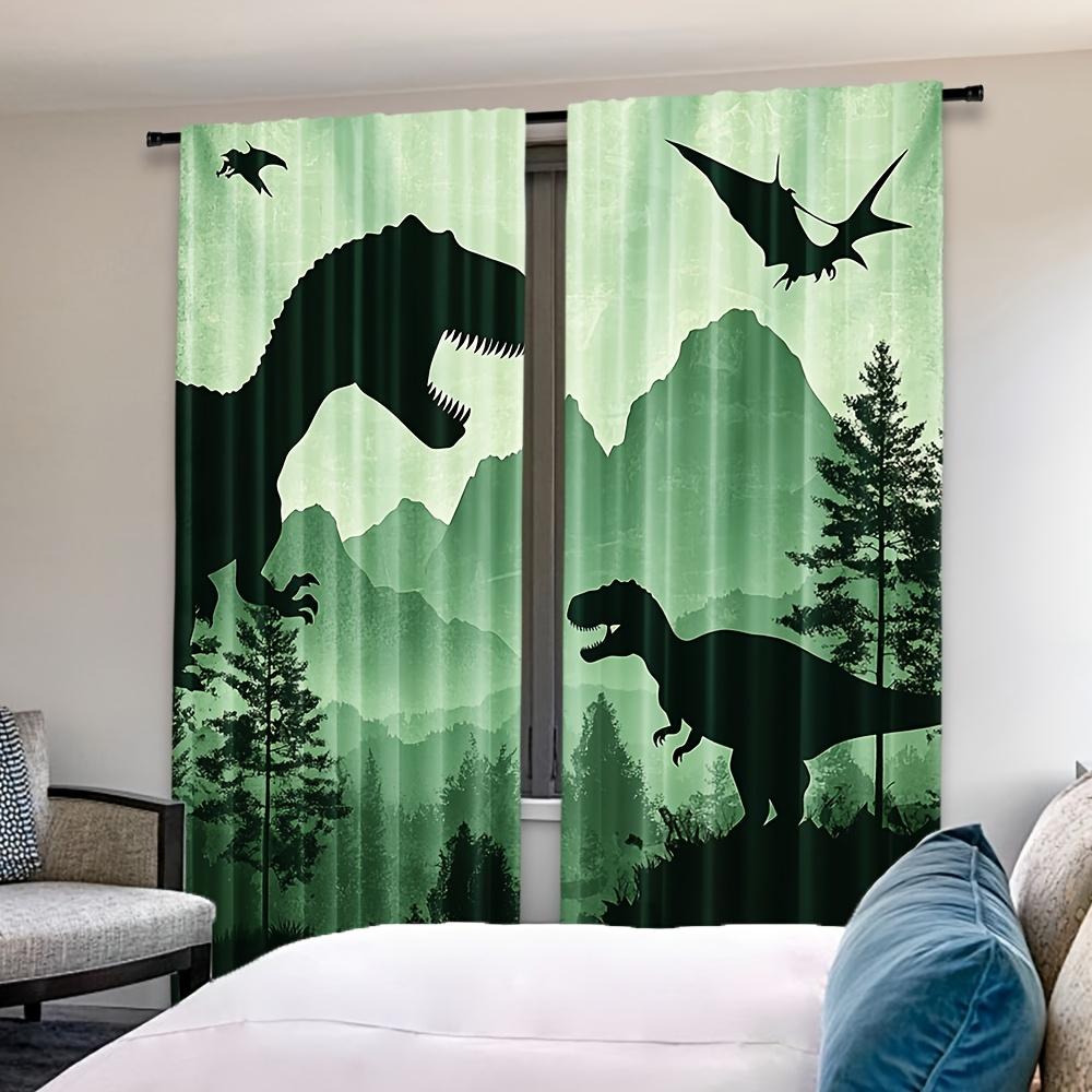Set Of 2 Dinosaur Shadow Curtains Polyester Drapes Suitable Bedroom Living Room Office Featuring Timeless Curtain With Rod Pocket Ideal For Great