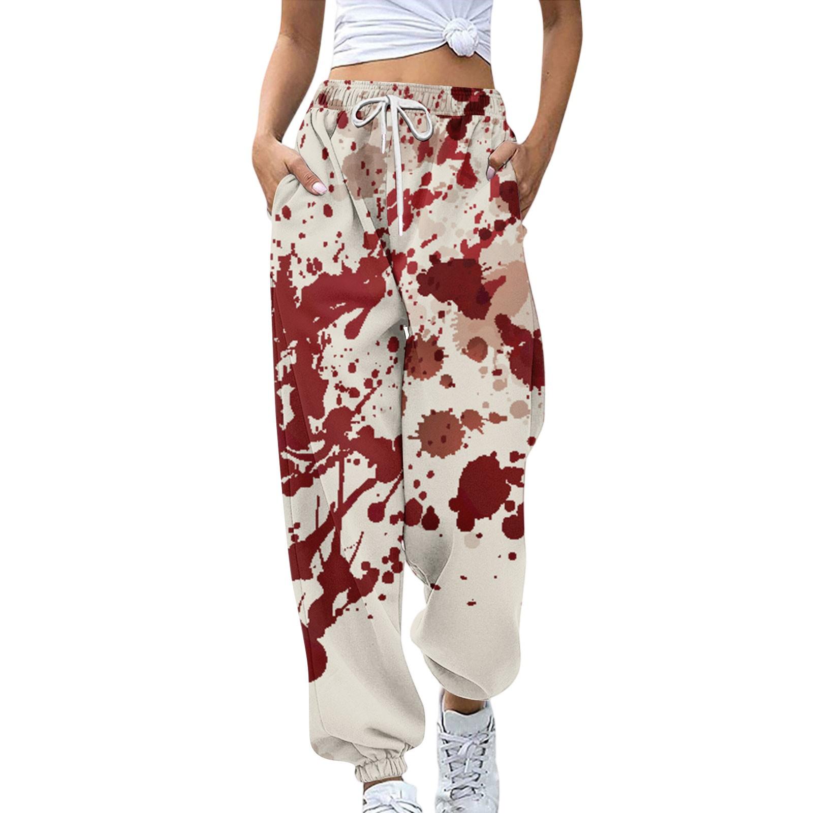 

Женские спортивные штаны Эластичный пояс Кулиска Повседневные брюки Принт на Хэллоуин Брюки с карманами S бежевый