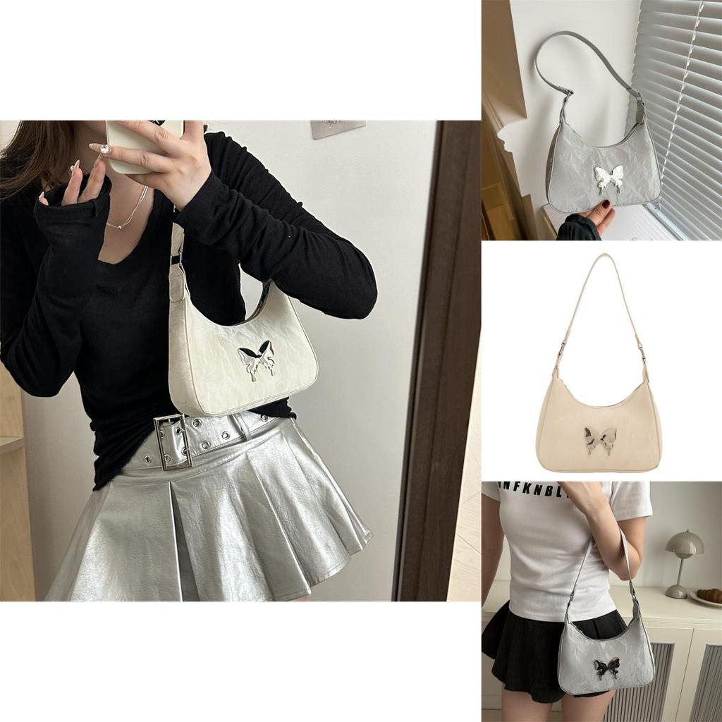 Chic And Stylish Women's Butterfly Underarm Bag In Black White Khaki And Silver Colors