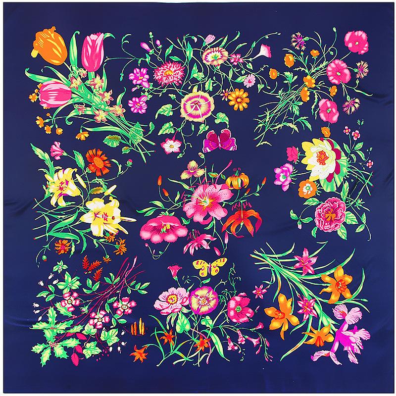 100*100Cm Twill Silk Scarf Luxury Women Flower Print Square Scarves Shawl Lady Kerchief Bandana Hijab Female Foulard Muffler