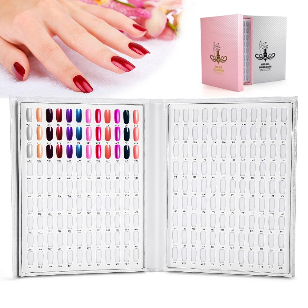 2 tipos 216 cores cartão de cor de gel de unha esmalte gráfico de exibição livro arte de unha prateleira de exibição