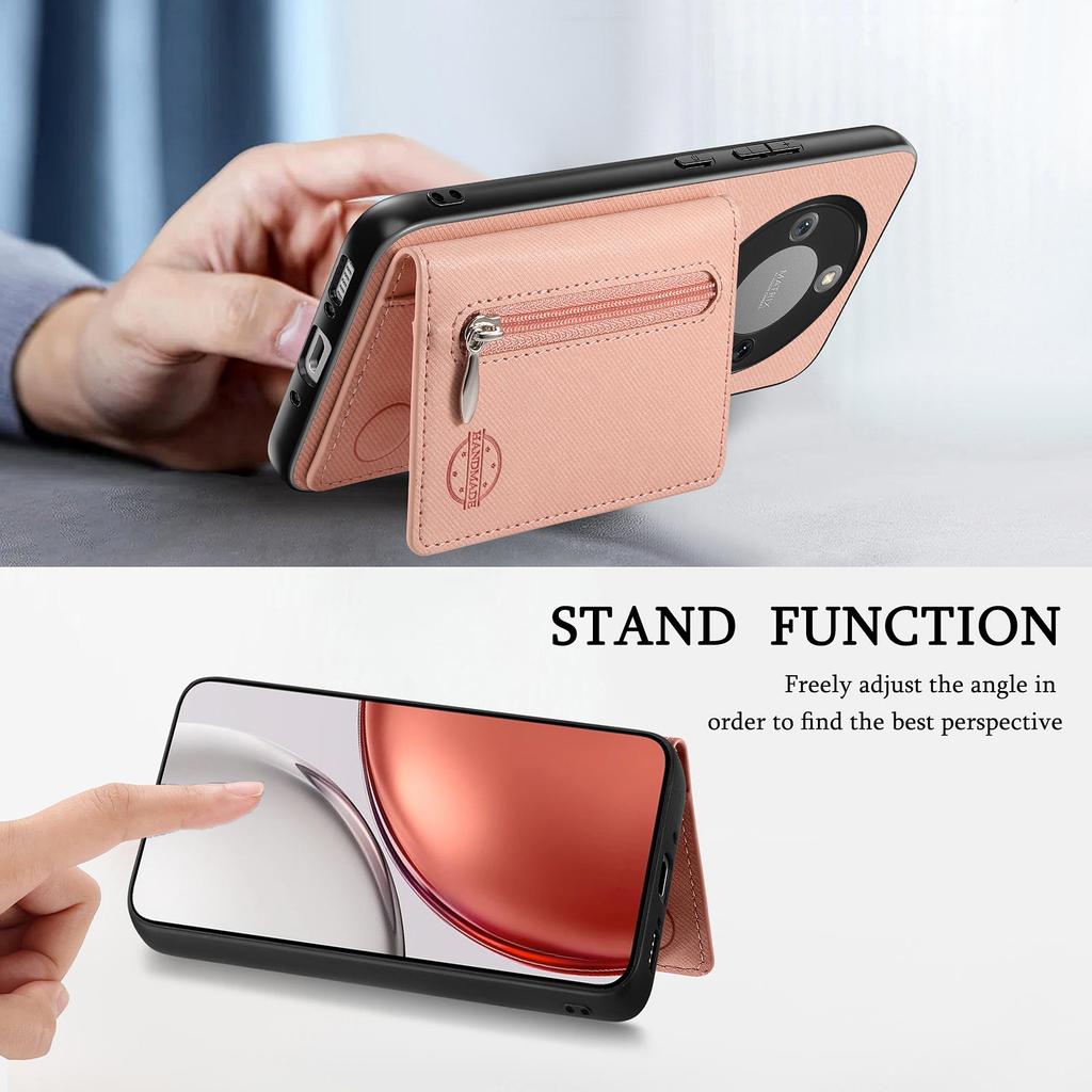 Phone Case For Honor Magic8 Lite 5G / X9d 5G / X70 5G Zipper Card Holder Kickstand Jeans Cloth Texture Leather Back Cover