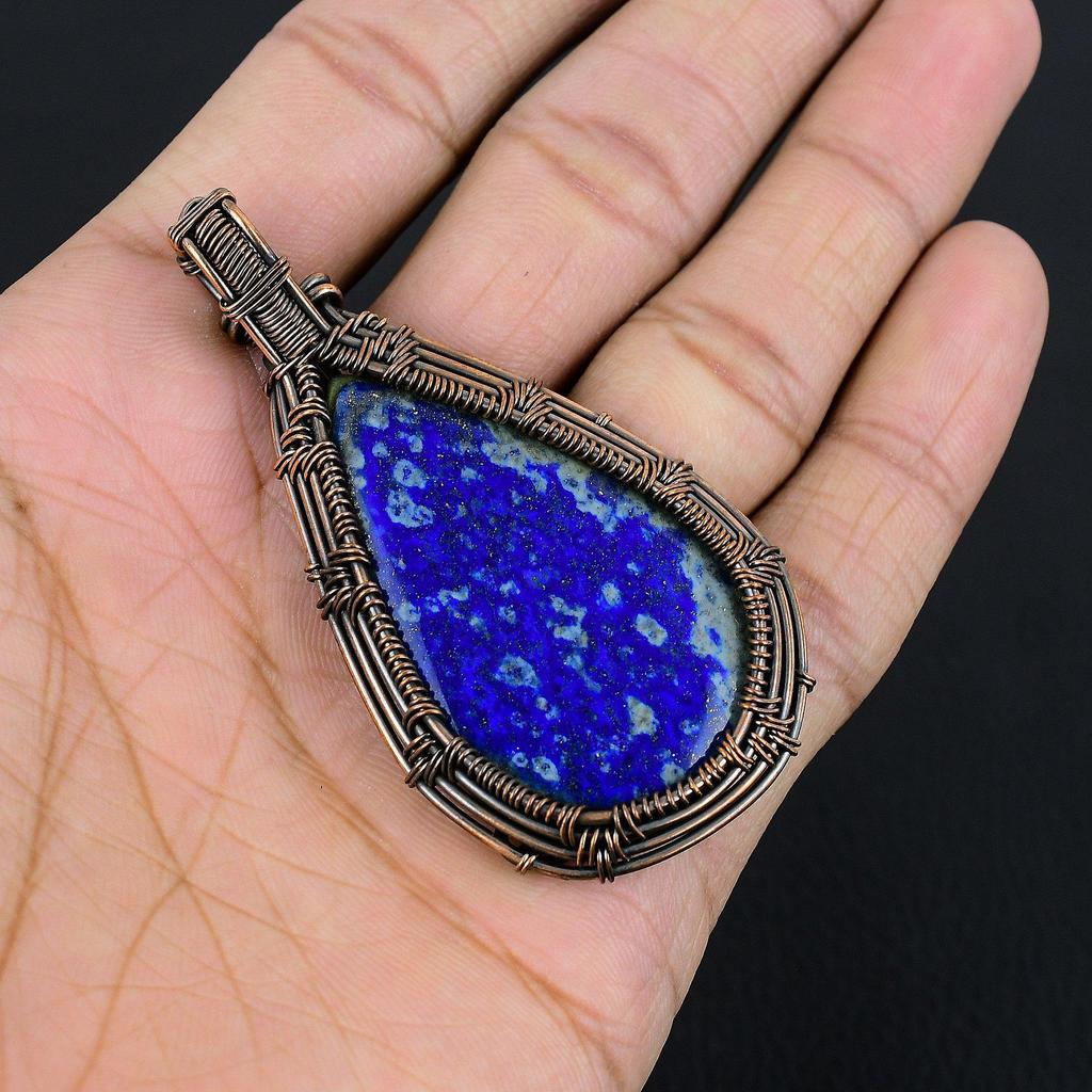 Lapis Lazuli Pendant Handmade Gemstone Jewelry, 999 Copper Wire Wrapped Pendant ,Unique Design Jewelry Pendant