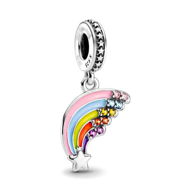 New 925 Silver Fit Original Fasion Bracelet Necklace Women Pendant Dangle Europe Love Rainbow Coloured Glaze Charms Clip Beads