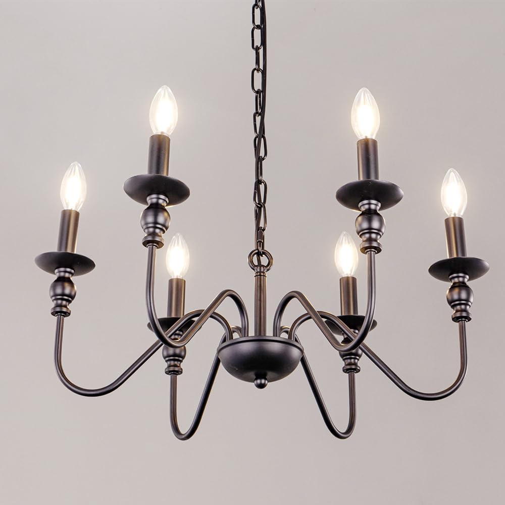 Chandelier Stylish Black 6 Lights LED Compatible E12 Pendant Light Retro Ceiling Light Interior Ceiling Light Lighting Fixture No Remote Control