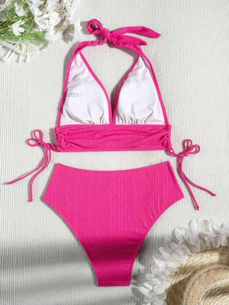 2024 Sanya Sexy Solid Lace-Up Halter Bikini Women's Swimsuit Hot Style