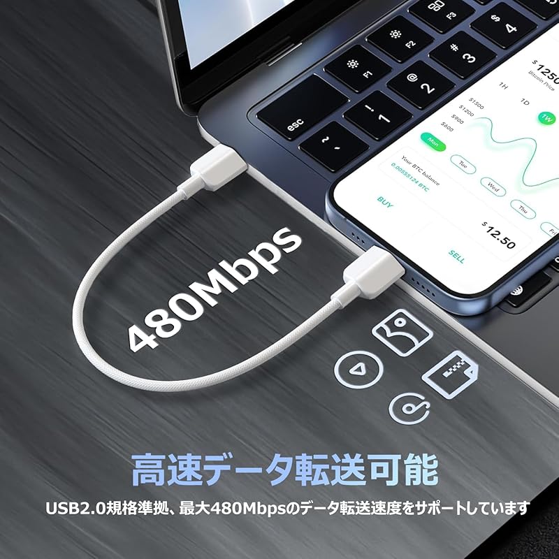 USB Type-C cable Short [20cm/set of 2/with strap] PD compatible 60W Fast charging & data transfer type c fast charging nylon High durability Prevent