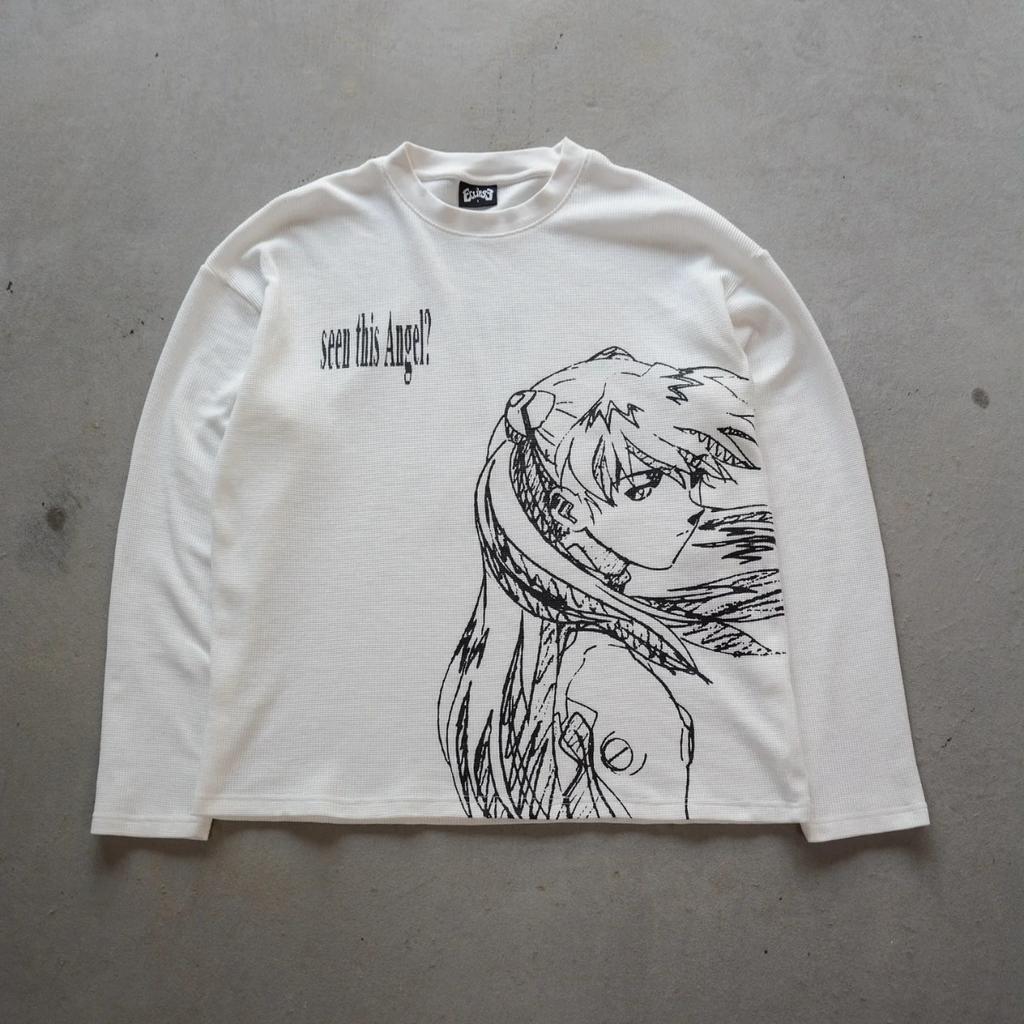 DRIPX Maglietta Termica a Maniche Lunghe Waffle Y2k Quotidiana Casual Stampa Cartoon T-shirt Street Cotone Caldo Top
