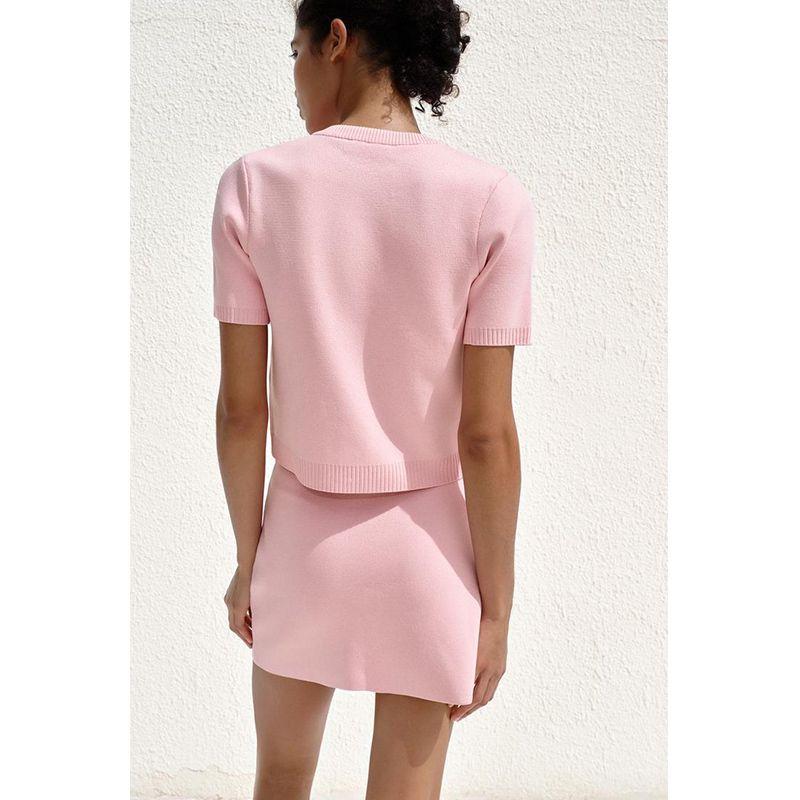 Short Sleeve Minimalist Easiest for Match Knitting Outwear 1822022 Normcore Elegant Mini Skirt 1822023