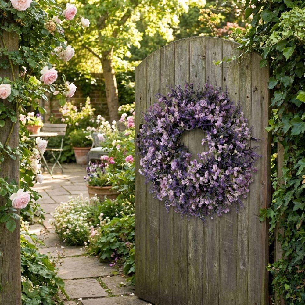 Lifelike Artificial Lavender Wreath Vivid Colors Fake Flower Wreath Spring Wreath  Wall Hanging