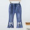 Spring and Autumn New Girls Denim Trousers Elastic Printed Denim Trendy Children's Trousers Single Trousers