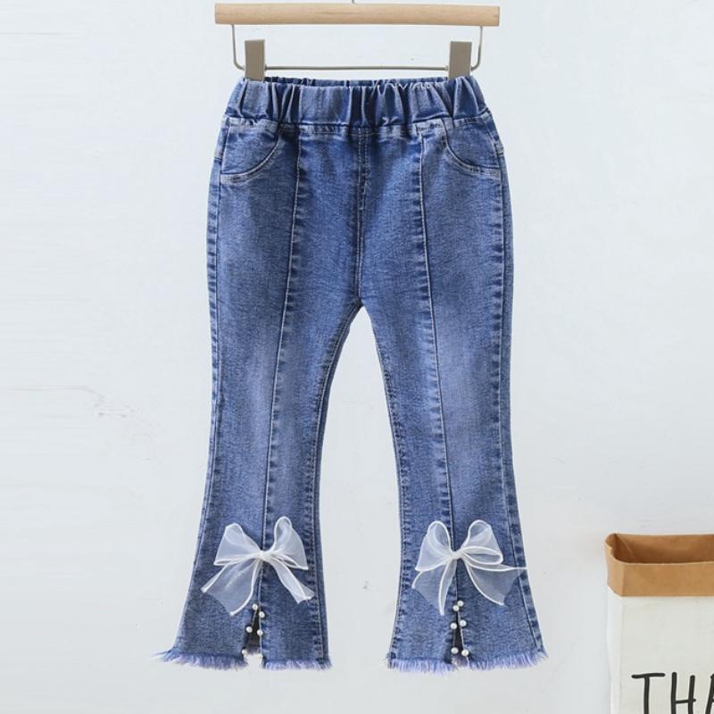 Spring and Autumn New Girls Denim Trousers Elastic Printed Denim Trendy Children's Trousers Single Trousers