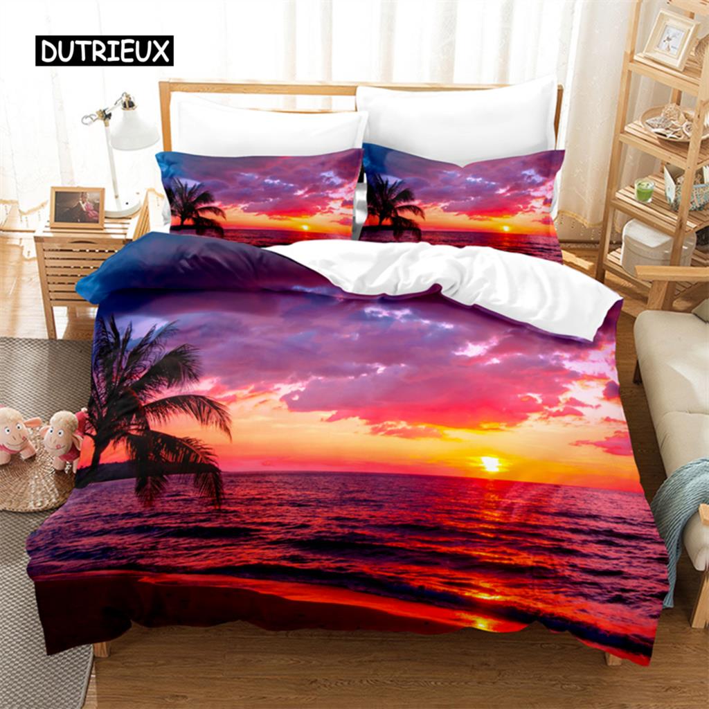 Coconut Tree, Mangrovel Bed Ensemble Comforter Cover Package 3d Bedding Digital Printing Bed Linen Queen Size Size Bed Package  Fashion Design