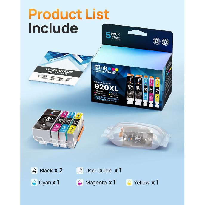 E-Z Ink Kompatible 920xl Blekkpatroner Kombipakke Erstatning for HP 920XL 920 for bruk med Officejet 6500 6500A 6000 7000 7500 7500A E709 Skriver