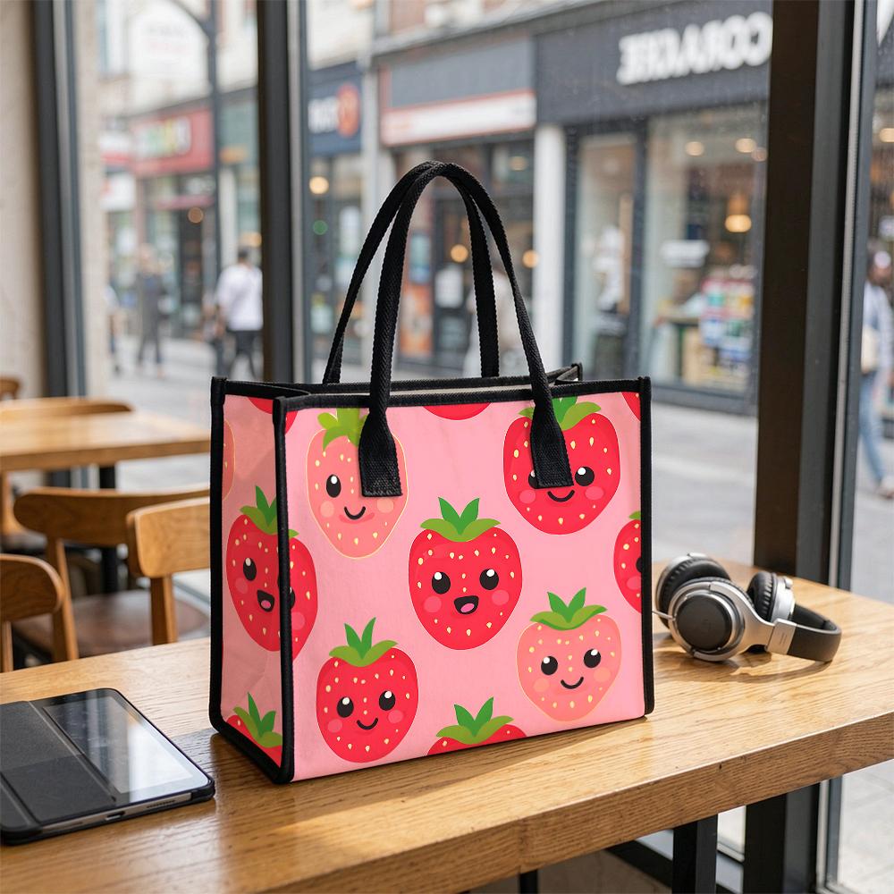 Cute Strawberry Pattern Women Tote Bag Casual Portable Large Capacity Daily Shopping Handbag