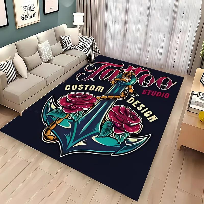 3D HD Tattoo Studio Carpet, Living Room and Bedroom Household Items,Children's Room Sofa Mats, Doormat Floor Anti-slip Rug, Gift