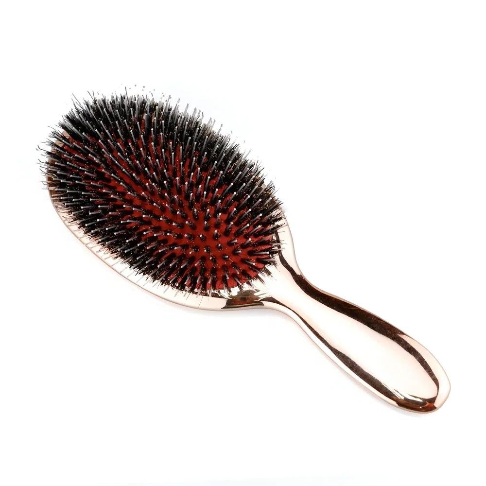 1pc Gold Silver Boar Bristle Paddle Hair Brush Oval Anti Static Scalp Massage Comb for Women Salon Daily Detangle Styling Tool