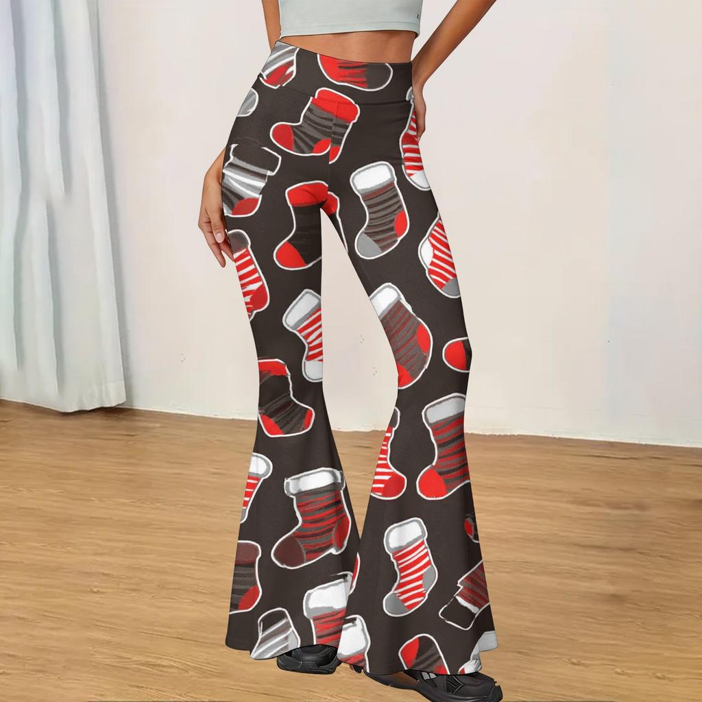 Women's Christmas Printed High Waisted Flared Yoga Pants Casual Slim Fit Everyday Wear