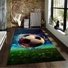 Soccer Ball Carpet with Fiery Blue Flames Design for Home Decor Suitable for Use As an Anti-slip for Living Room Bedroom Sofas