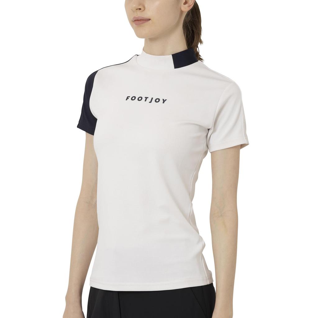 FootJoy Women's Two-Tone Short Sleeve Mock Neck Golf Shirt, White, Size M (FJW-S25-S05, 34830-M)