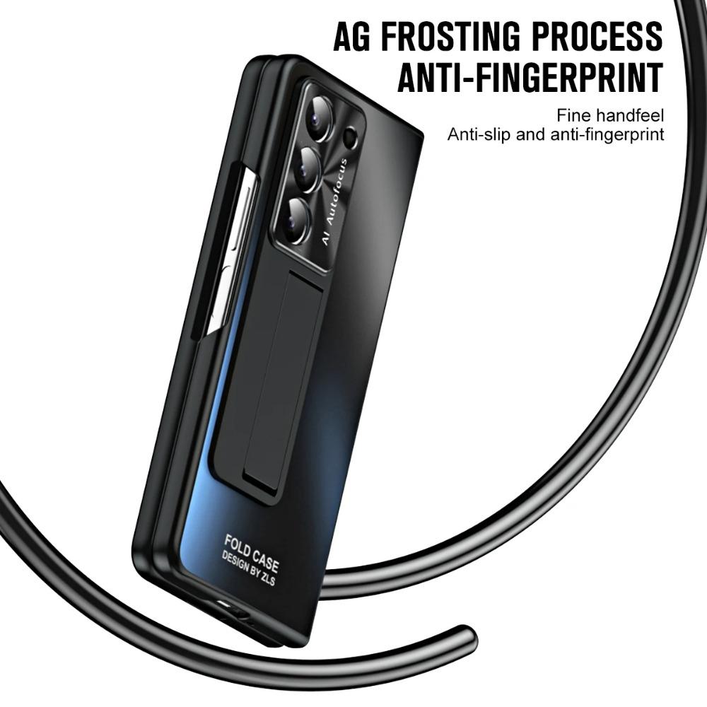Electroplating Hard PC Shockproof Phone Cover for Samsung Galaxy Z Fold 6 5 4 3 Case with Tempered Glass Screen Protector Stand Holder