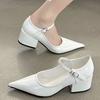2025 Neue Frühling Lackleder Schnallenriemen Damen Pumps Sandalen Mode Spitzschuh Quadratische Niedrige Absätze Hochzeitsschuhe