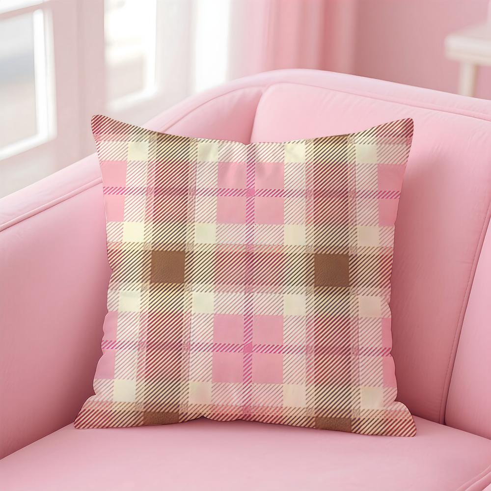 Pink and Purple Tartan Design Cushion Cover Pillow Case Ultra Soft Skin Friendly Fabric Cloud Like Comfort Concealed Zipper