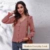 JPNTKY Women's Fashion Casual Long Sleeve V-Neck Blouses & Shirts