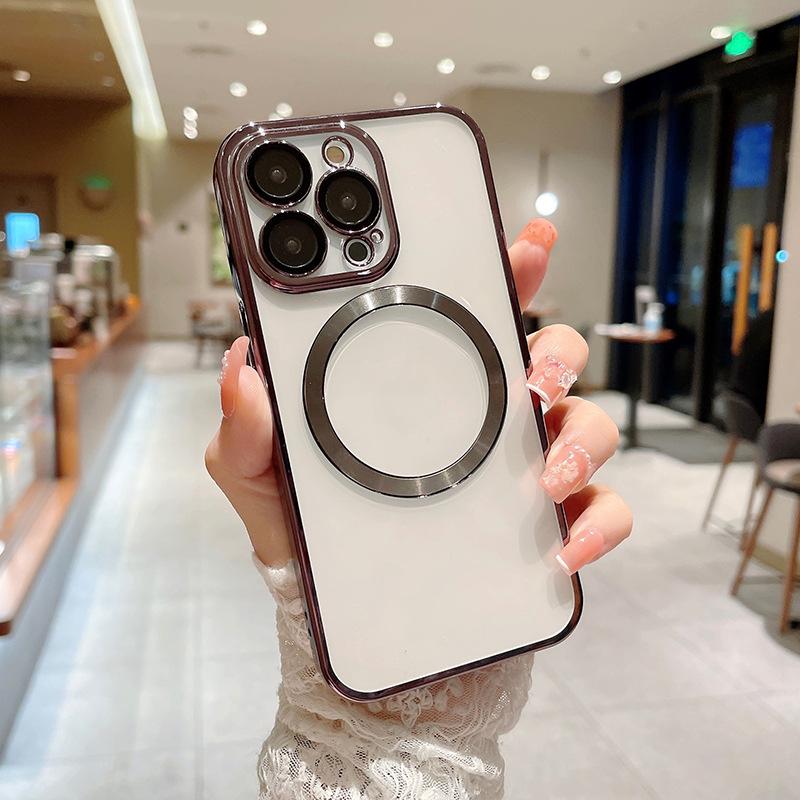 

Простая и встроенная защитная пленка для объектива, подходит для чехлов для iPhone 13, гальванизированные магнитные прозрачные противоударные защитные чехлы для iPhone 12 iPhone 15 Pro max 6.7 inches